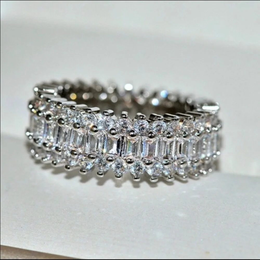 Emerald Cut Silver Eternity Ring